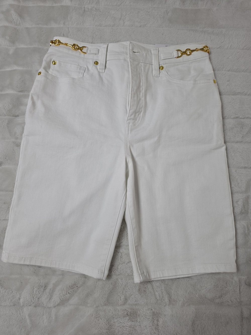 INC International Concepts White Bermuda Shorts with Gold Chain Detail